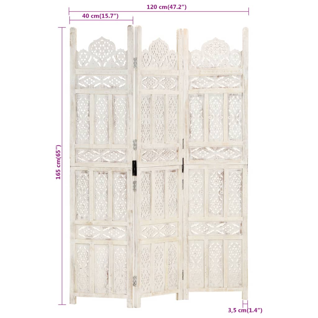 8719883817859_g_en_hd_6 vidaXL Hand carved 3-Panel Room Divider White 120x165 cm Solid Mango Wood - Image 7