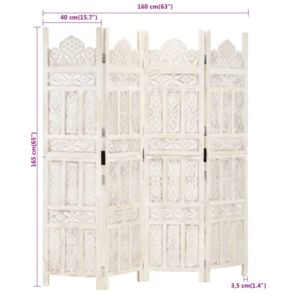 8719883817866_g_en_hd_6 vidaXL Hand carved 4-Panel Room Divider White 160x165 cm Solid Mango Wood - Image 7