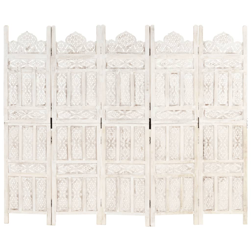 8719883817873_g_en_hd_5 vidaXL Hand carved 5-Panel Room Divider White 200x165 cm Solid Mango Wood - Image 6