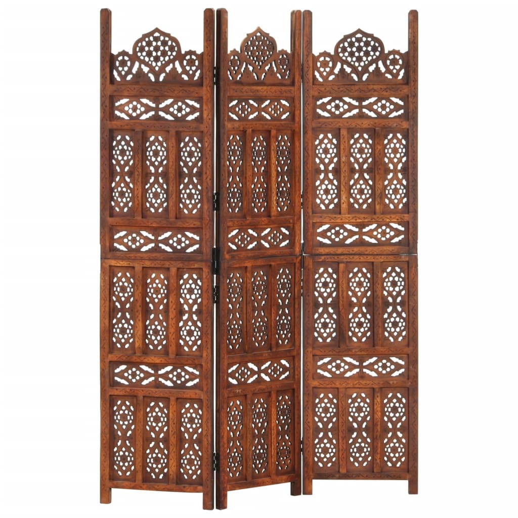 8719883817910_a_en_hd_1 vidaXL Hand Carved 3-Panel Room Divider Brown 120x165 cm Solid Mango Wood - Image 1