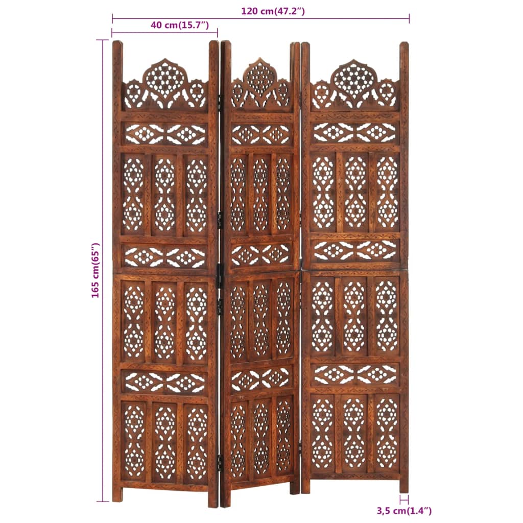 8719883817910_g_en_hd_6 vidaXL Hand Carved 3-Panel Room Divider Brown 120x165 cm Solid Mango Wood - Image 7