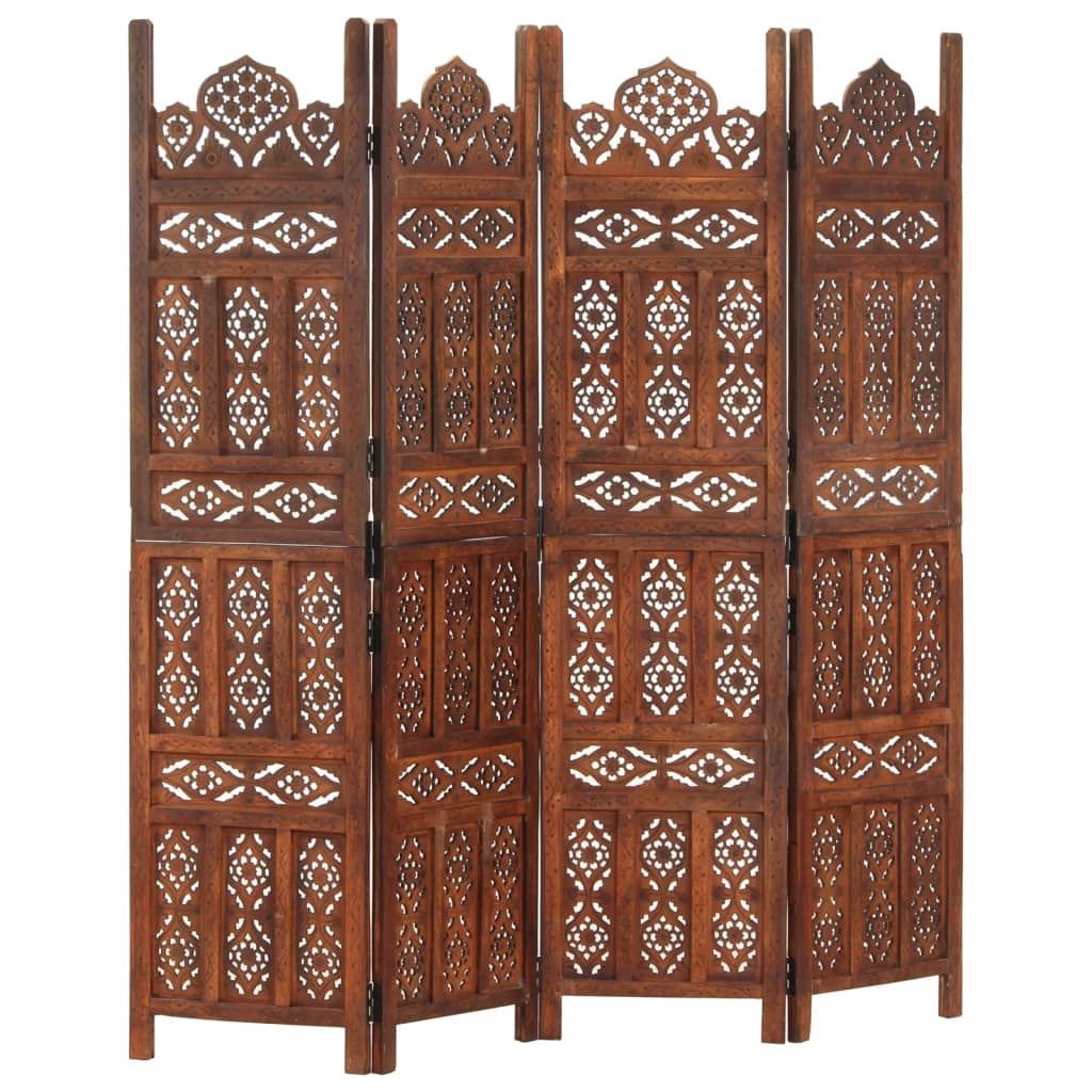 8719883817927_a_en_hd_1 vidaXL Hand carved 4-Panel Room Divider Brown 160x165 cm Solid Mango Wood - Image 1