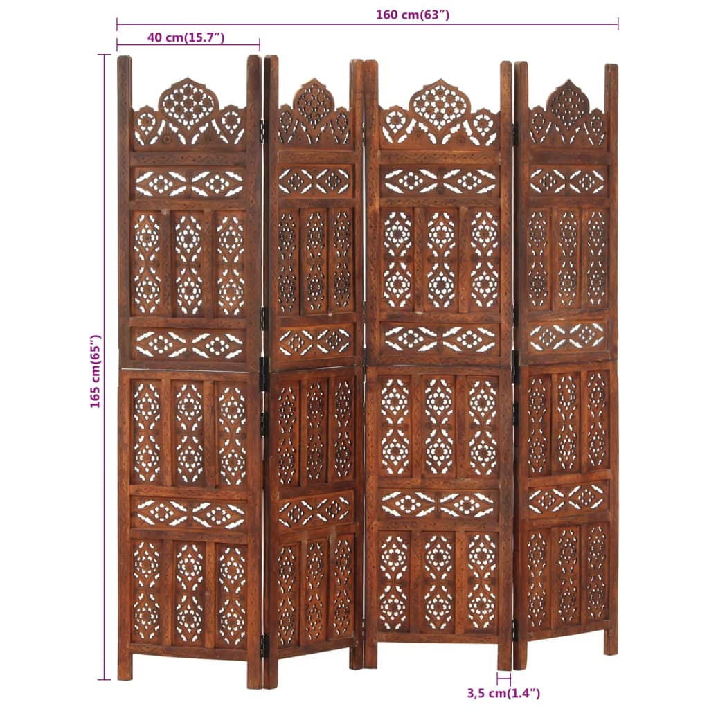 8719883817927_g_en_hd_6 vidaXL Hand carved 4-Panel Room Divider Brown 160x165 cm Solid Mango Wood - Image 7