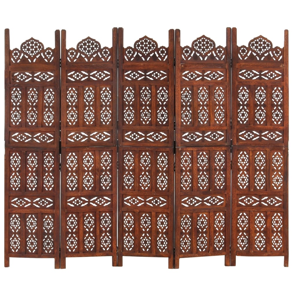 8719883817934_g_en_hd_5 vidaXL Hand carved 5-Panel Room Divider Brown 200x165 cm Solid Mango Wood - Image 6