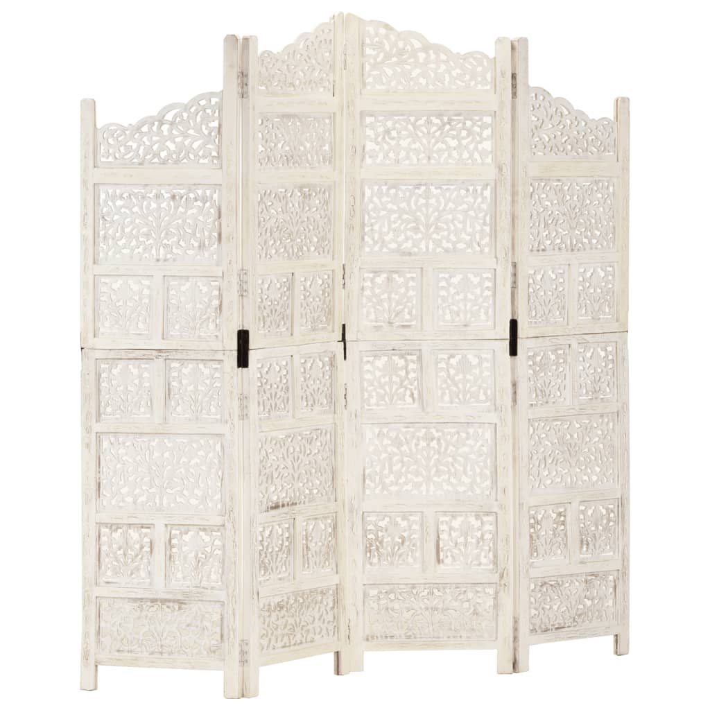 8719883817941_a_en_hd_1 vidaXL Hand carved 4-Panel Room Divider White 160x165 cm Solid Mango Wood - Image 1