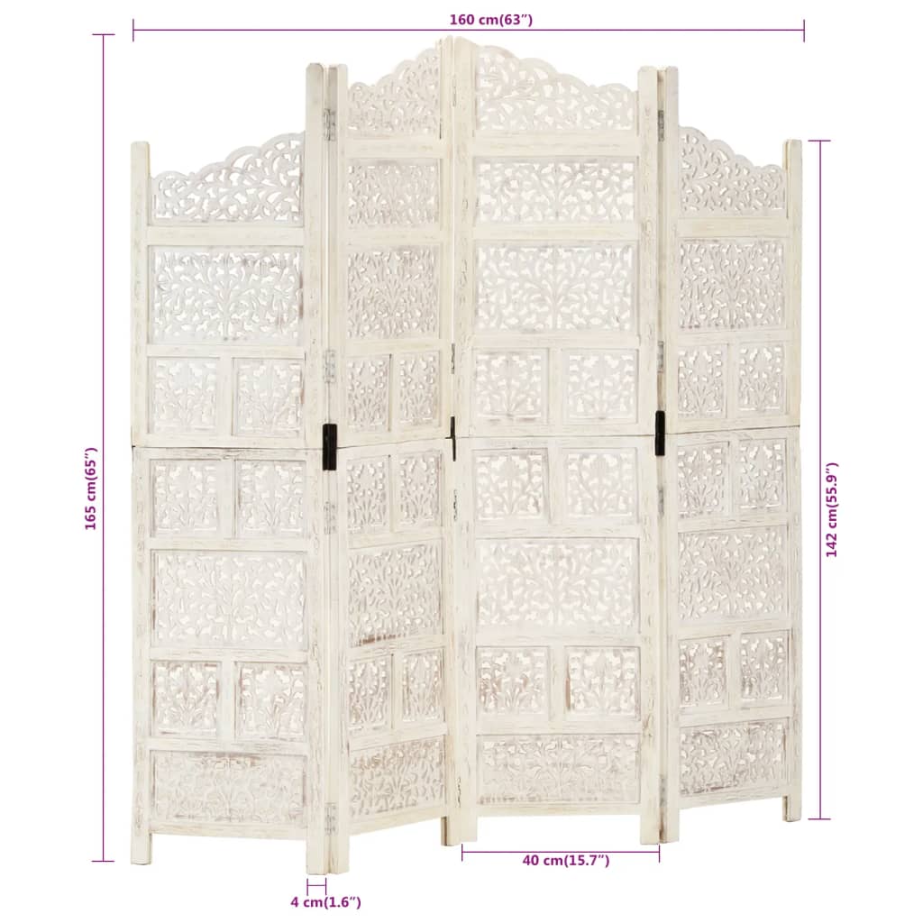 8719883817941_g_en_hd_6 vidaXL Hand carved 4-Panel Room Divider White 160x165 cm Solid Mango Wood - Image 7