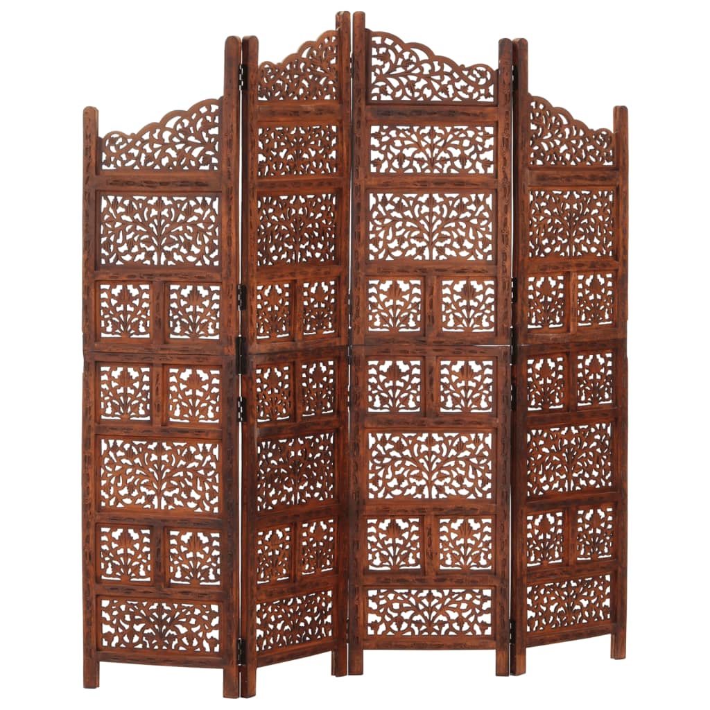 8719883817965_a_en_hd_1 vidaXL Hand carved 4-Panel Room Divider Brown 160x165 cm Solid Mango Wood - Image 1