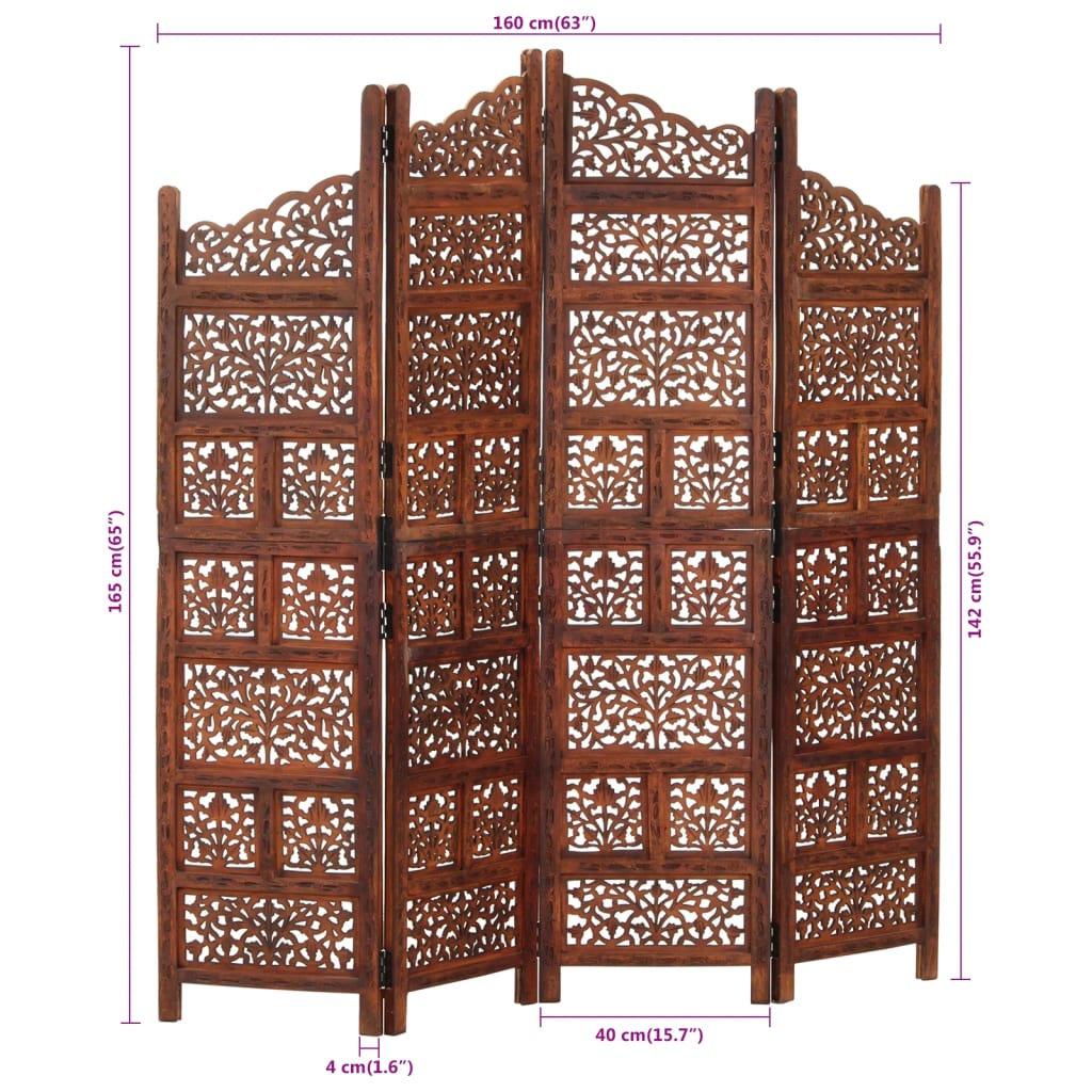 8719883817965_g_en_hd_6 vidaXL Hand carved 4-Panel Room Divider Brown 160x165 cm Solid Mango Wood - Image 7