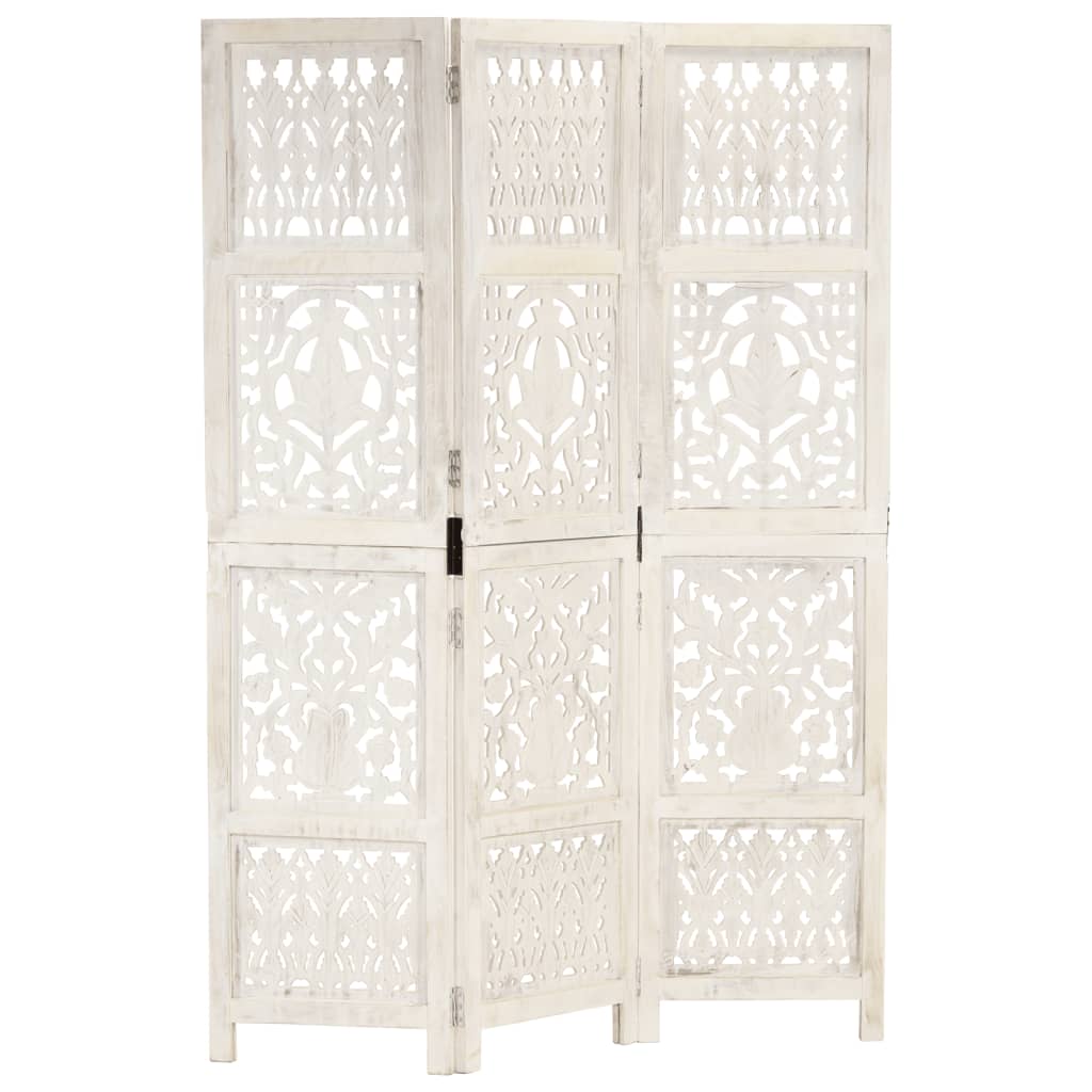 8719883817972_a_en_hd_1 vidaXL Hand Carved 3-Panel Room Divider White 120x165 cm Solid Mango Wood - Image 1