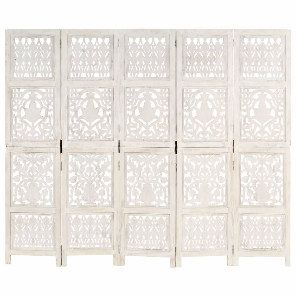 8719883817989_g_en_hd_5 vidaXL Hand carved 5-Panel Room Divider White 200x165 cm Solid Mango Wood - Image 6