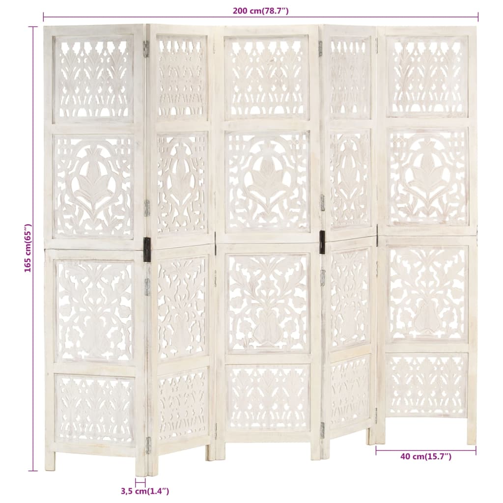 8719883817989_g_en_hd_6 vidaXL Hand carved 5-Panel Room Divider White 200x165 cm Solid Mango Wood - Image 7