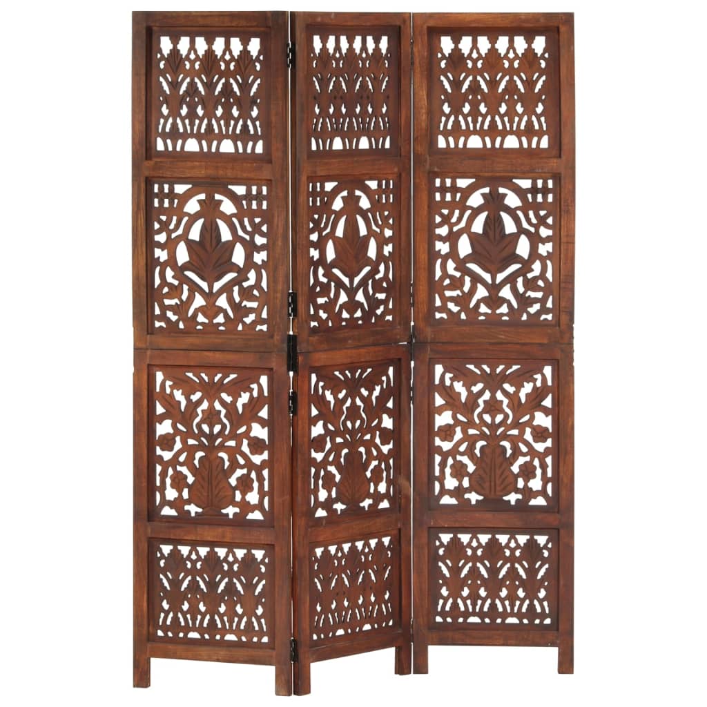8719883818016_a_en_hd_1 vidaXL Hand Carved 3-Panel Room Divider Brown 120x165 cm Solid Mango Wood - Image 1