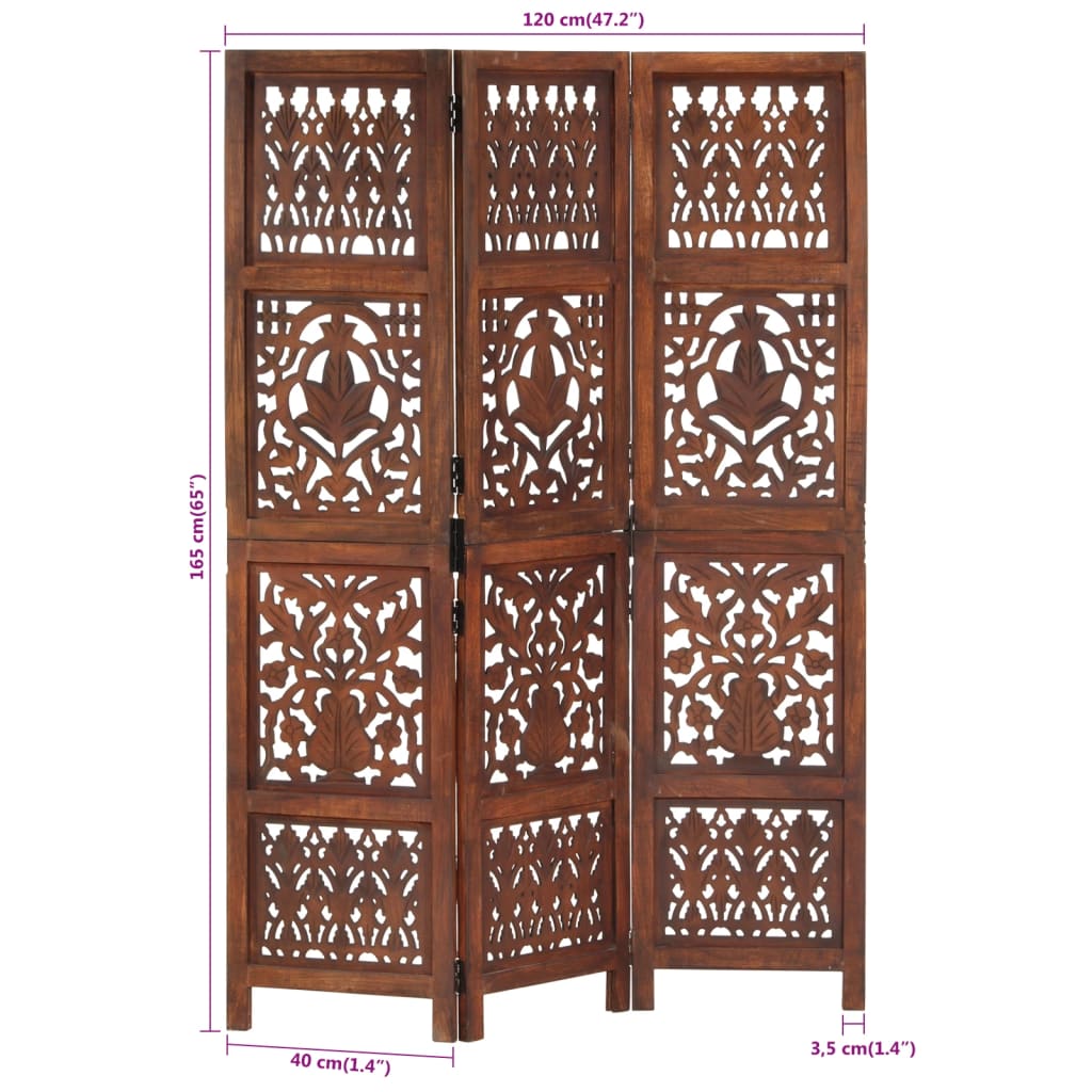 8719883818016_g_en_hd_6 vidaXL Hand Carved 3-Panel Room Divider Brown 120x165 cm Solid Mango Wood - Image 7