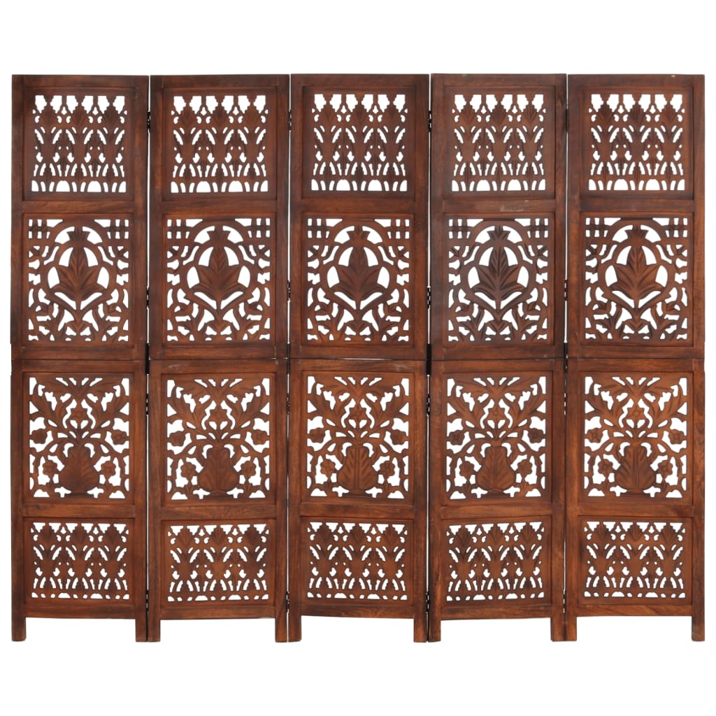 8719883818023_g_en_hd_5 vidaXL Hand Carved 5-Panel Room Divider Brown 200x165 cm Solid Mango Wood - Image 6