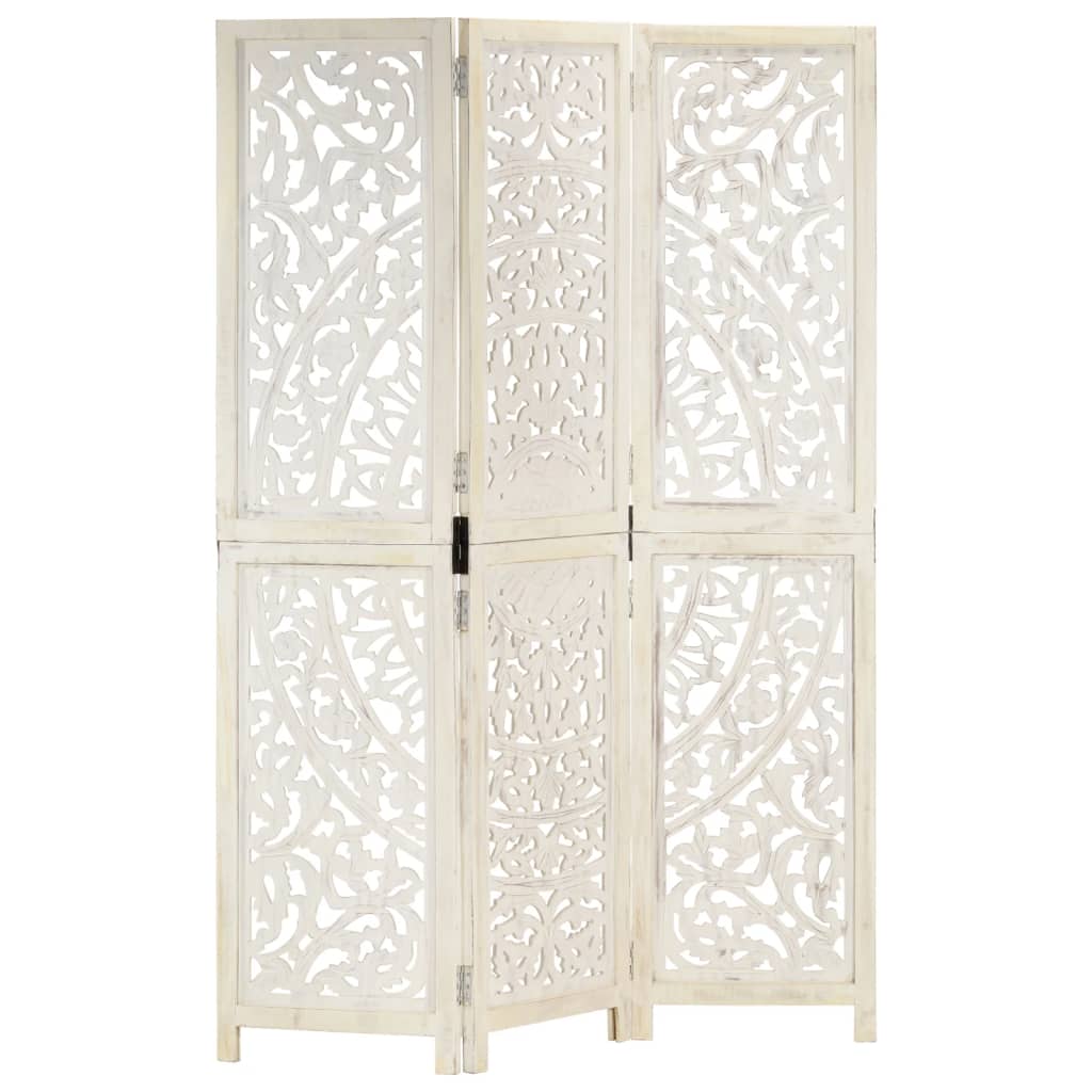8719883818030_a_en_hd_1 vidaXL Hand carved 3-Panel Room Divider White 120x165 cm Solid Mango Wood - Image 1