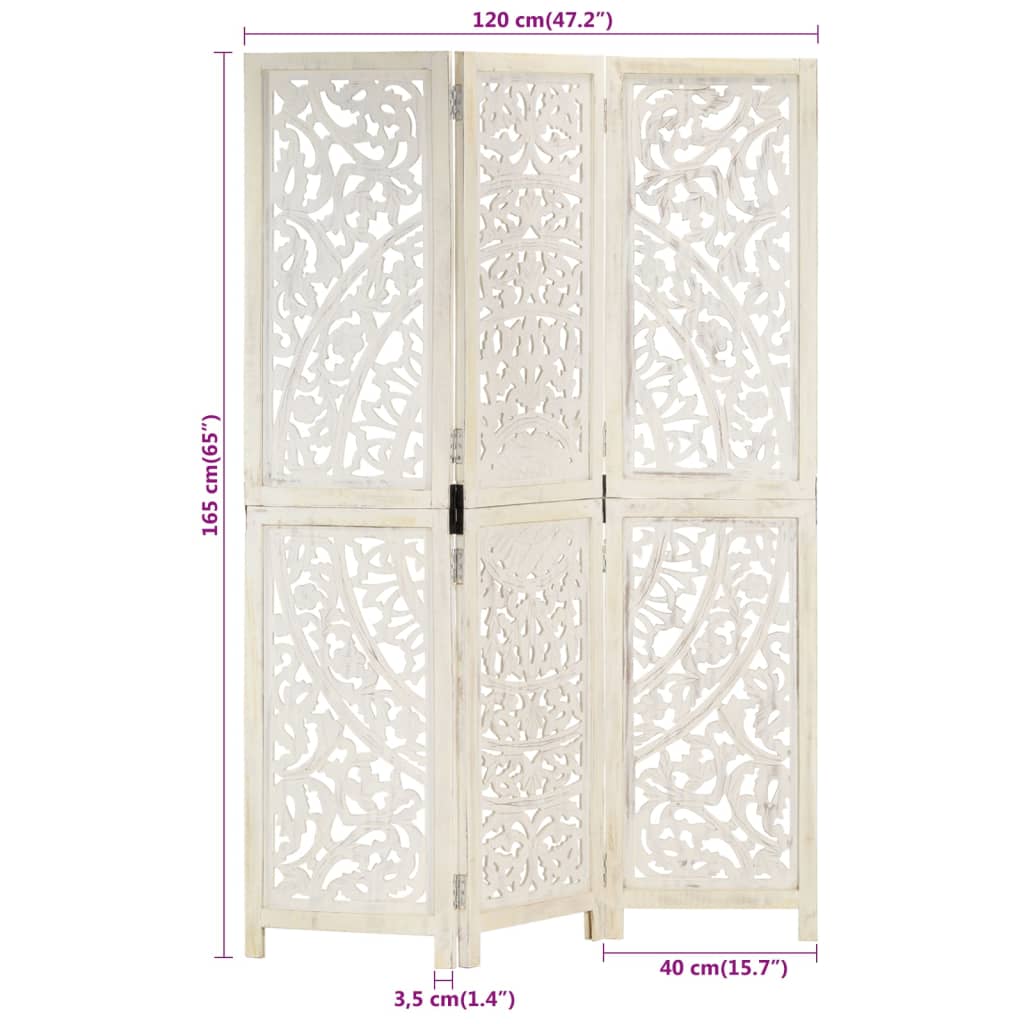 8719883818030_g_en_hd_6 vidaXL Hand carved 3-Panel Room Divider White 120x165 cm Solid Mango Wood - Image 7