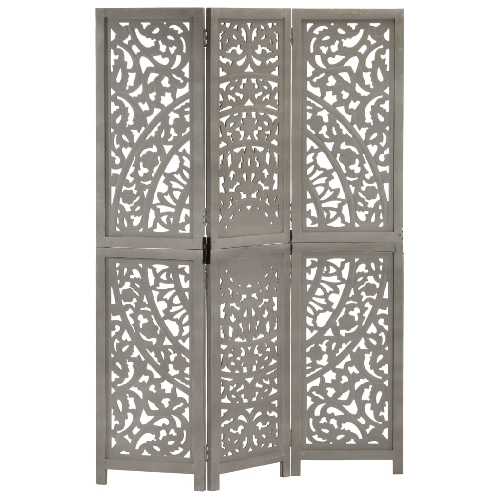 8719883818047_a_en_hd_1 vidaXL Hand carved 3-Panel Room Divider Grey 120x165 cm Solid Mango Wood - Image 1