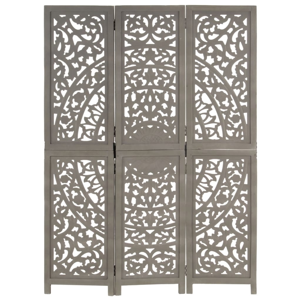 8719883818047_g_en_hd_5 vidaXL Hand carved 3-Panel Room Divider Grey 120x165 cm Solid Mango Wood - Image 6