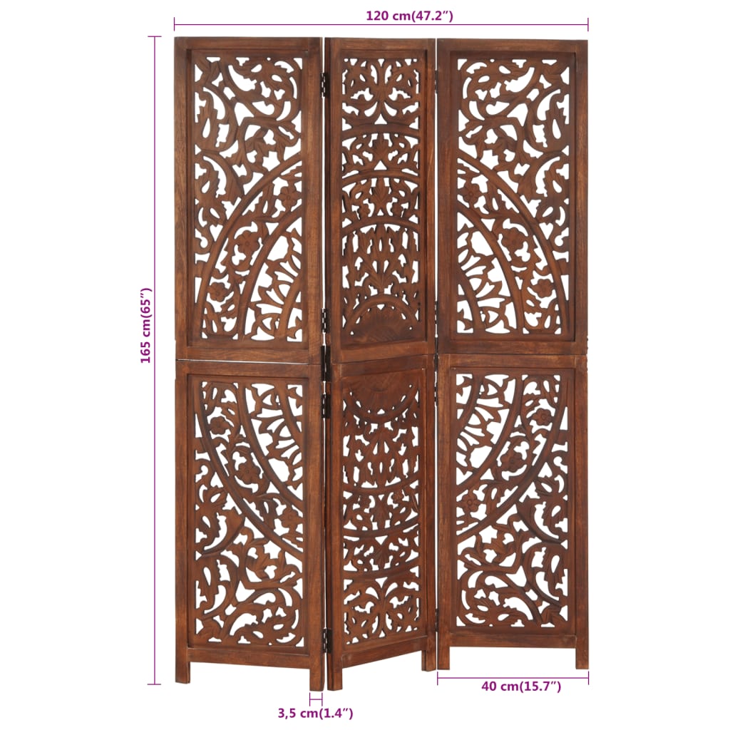 8719883818054_g_en_hd_6 vidaXL Hand carved 3-Panel Room Divider Brown 120x165 cm Solid Mango Wood - Image 7