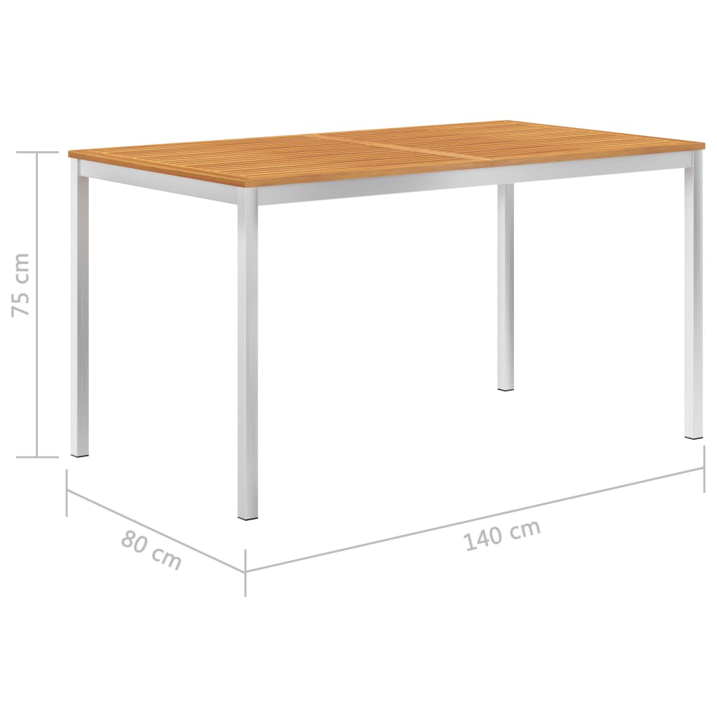 8719883822013_g_en_hd_4 vidaXL Garden Dining Table 140x80x75 cm Solid Acacia Wood and Stainless Steel - Image 5