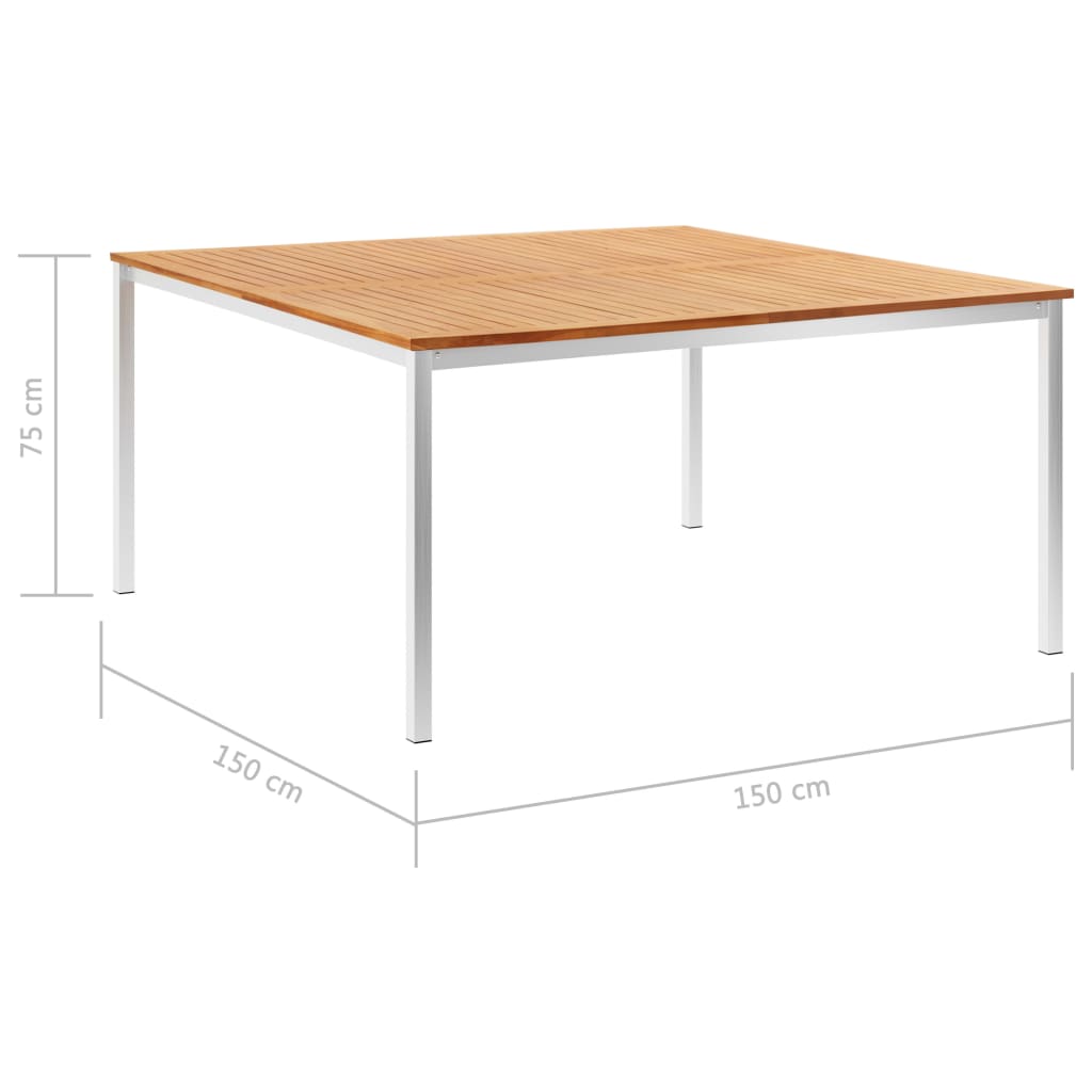 8719883822235_g_en_hd_4 vidaXL Garden Dining Table 150x150x75 cm Solid Teak Wood and Stainless Steel - Image 5
