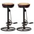 vidaXL Bar Stools with Canvas Print 2 pcs Black and Brown Real Leather