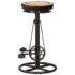 vidaXL Bar Stools with Canvas Print 2 pcs Black and Brown Real Leather - Image 4
