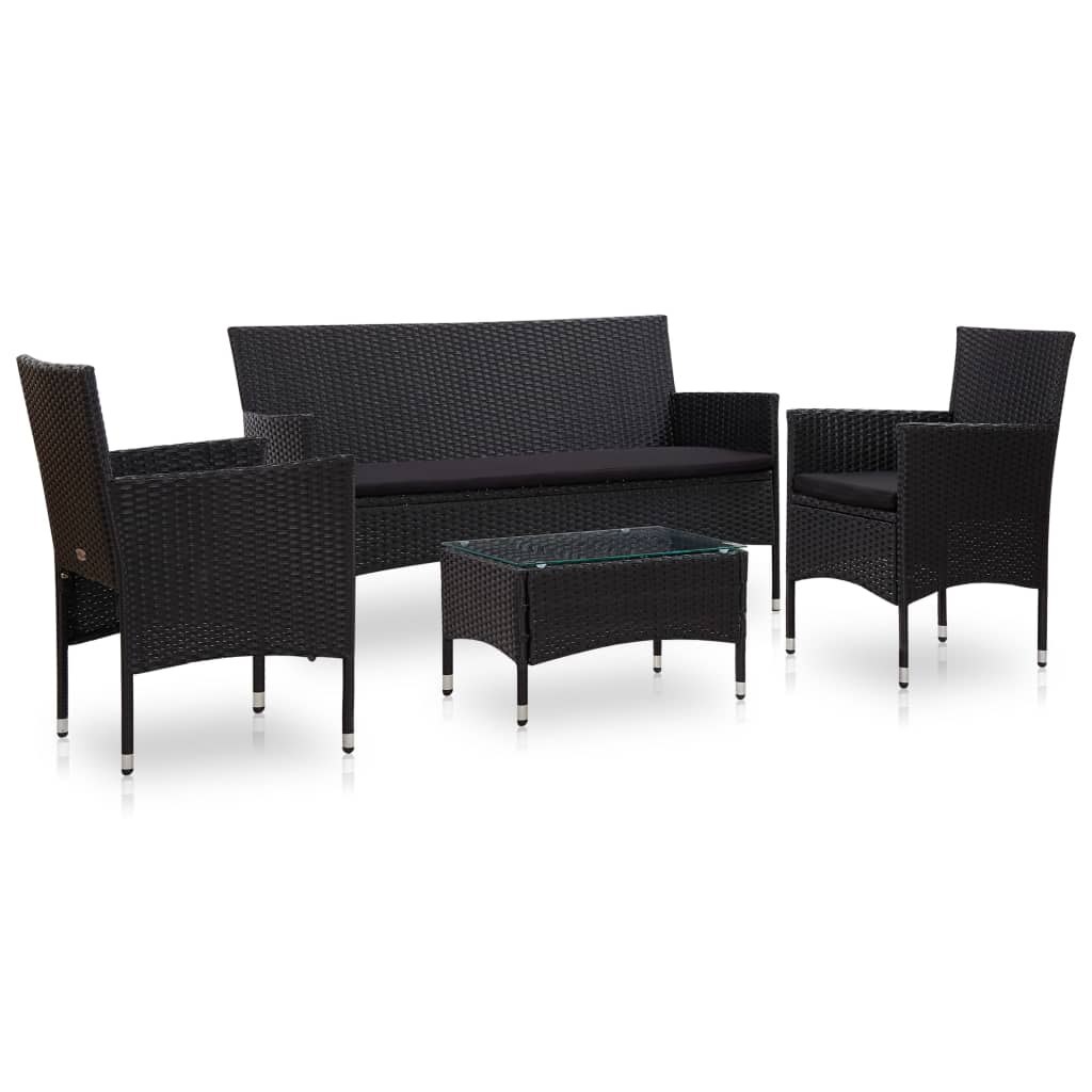 8719883835976_a_en_hd_1 vidaXL 4 Piece Garden Lounge Set With Cushions Poly Rattan Black - Image 1