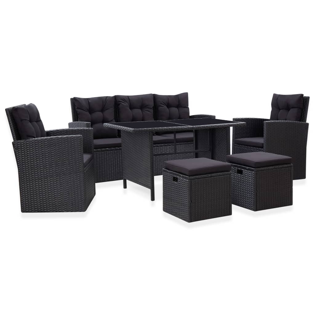 vidaXL 6 Piece Garden Lounge Set with Cushions Poly Rattan Black