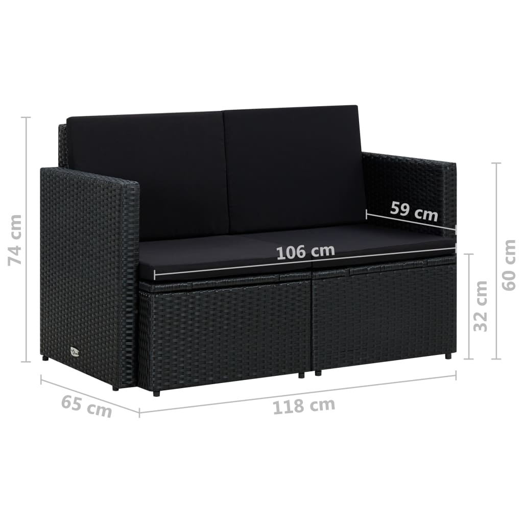8719883860480_g_en_hd_6 vidaXL 2 Seater Garden Sofa with Cushions Black Poly Rattan - Image 7