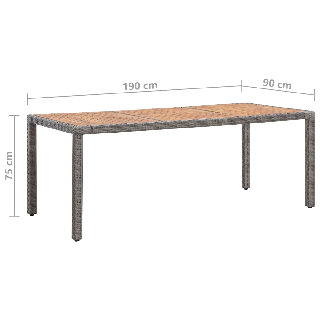 8719883867762_g_en_hd_5 vidaXL Garden Table Grey 190x90x75 cm Poly Rattan and Solid Acacia Wood - Image 6