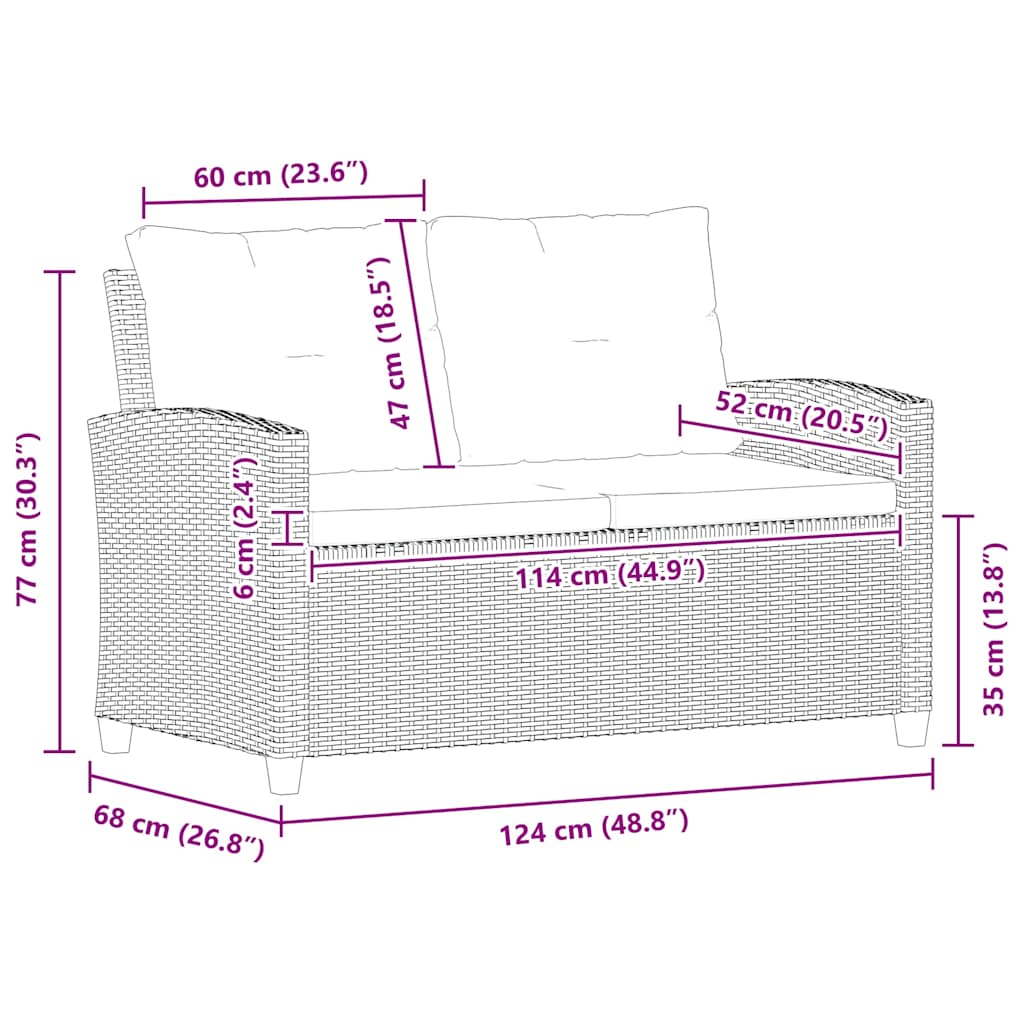 8719883868004_g_en_hd_5 vidaXL 2-Seater Garden Sofa with Cushions Black 124 cm Poly Rattan - Image 7