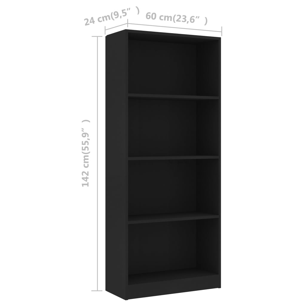 8719883869216_g_en_hd_4 vidaXL 4-Tier Book Cabinet Black 60x24x142 cm Engineered Wood - Image 7