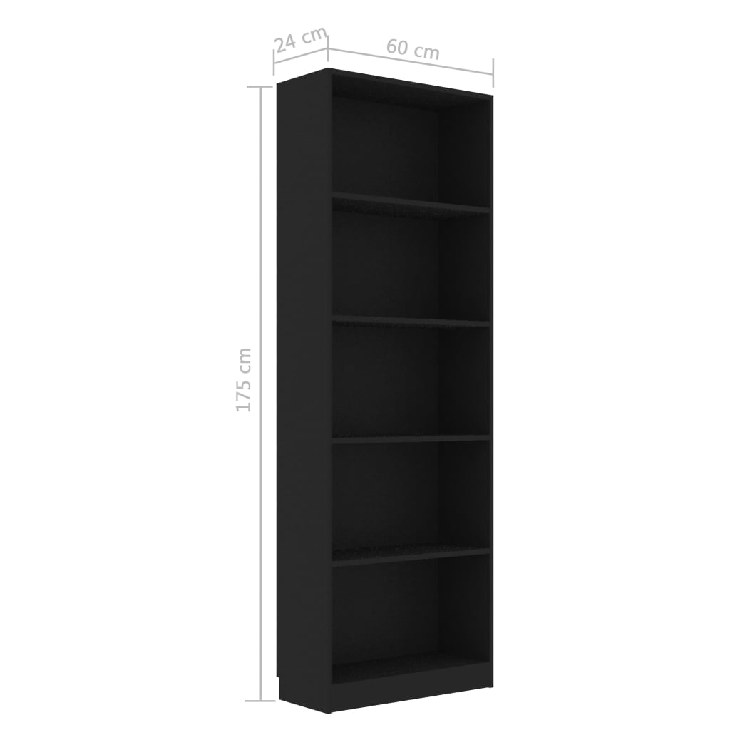 8719883869308_g_en_hd_4 vidaXL 5-Tier Book Cabinet Black 60x24x175 cm Engineered Wood - Image 7