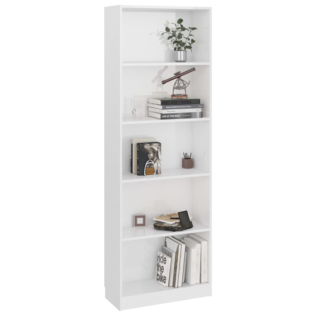 8719883869353_g_en_hd_1 vidaXL 5-Tier Book Cabinet High Gloss White 60x24x175 cm Engineered Wood - Image 4