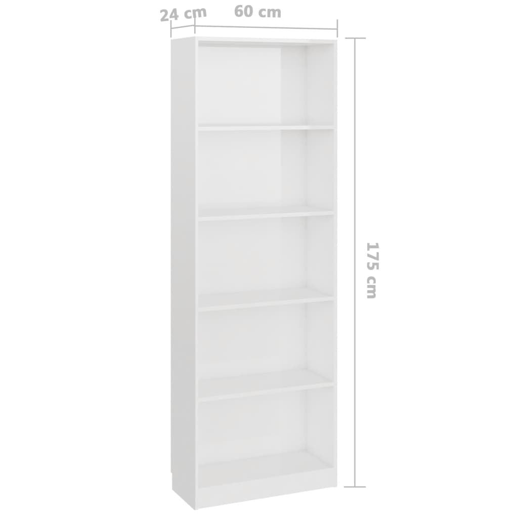 8719883869353_g_en_hd_4 vidaXL 5-Tier Book Cabinet High Gloss White 60x24x175 cm Engineered Wood - Image 7