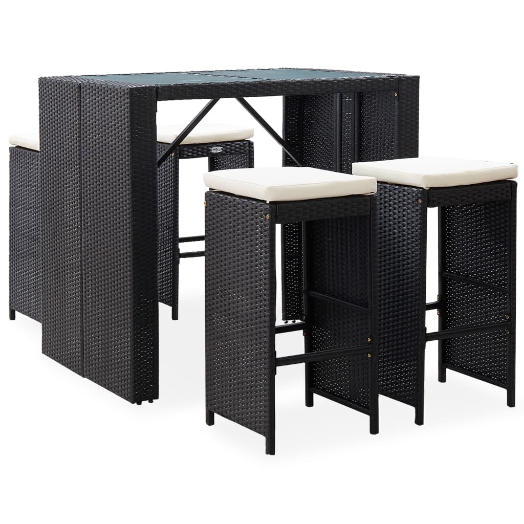 vidaXL 5 Piece Outdoor Bar Set Poly Rattan and Glass Black