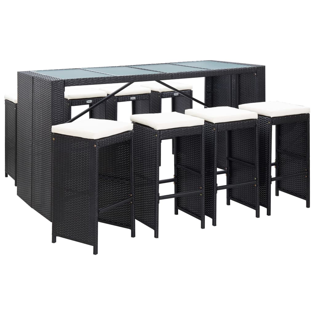 vidaXL 9 Piece Outdoor Bar Set Poly Rattan Black