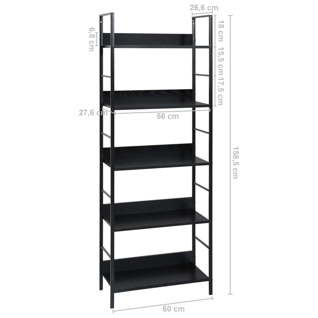 8719883890623_g_en_hd_6 vidaXL 5-Layer Book Shelf Black 60x27.6x158.5 cm Engineered Wood - Image 8