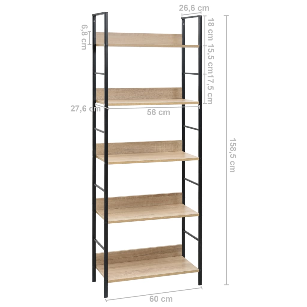 8719883890630_g_en_hd_6 vidaXL 5-Layer Book Shelf Oak 60x27.6x158.5 cm Engineered Wood - Image 8