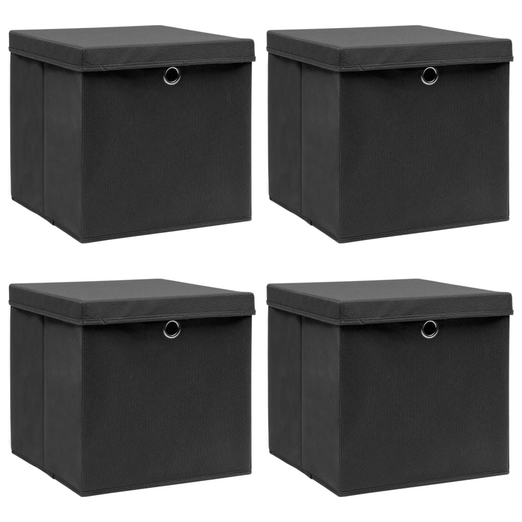 8719883891026_a_en_hd_1 vidaXL Storage Boxes with Lids 4 pcs Black 32x32x32 cm Fabric - Image 1