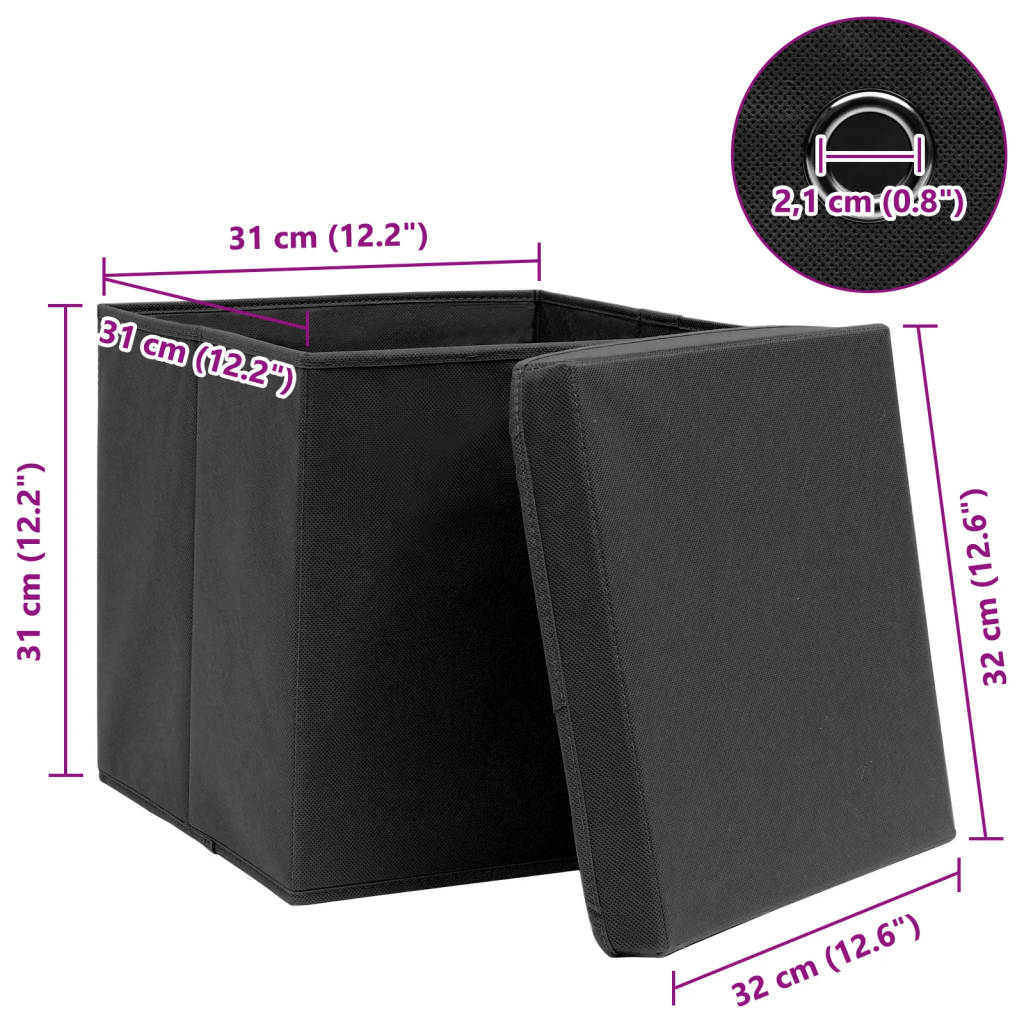 8719883891026_g_en_hd_5 vidaXL Storage Boxes with Lids 4 pcs Black 32x32x32 cm Fabric - Image 6