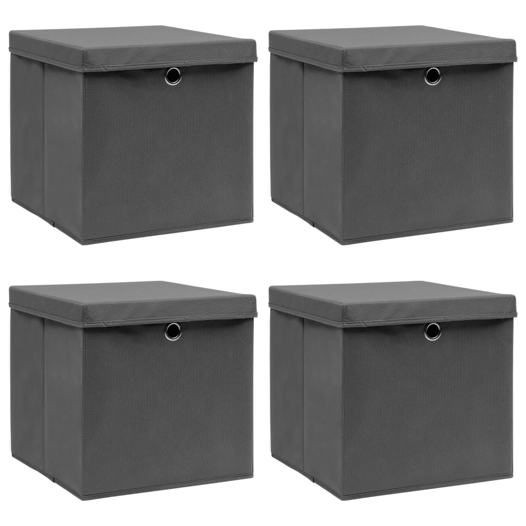 8719883891040_a_en_hd_1 vidaXL Storage Boxes with Lids 4 pcs Grey 32x32x32 cm Fabric - Image 1