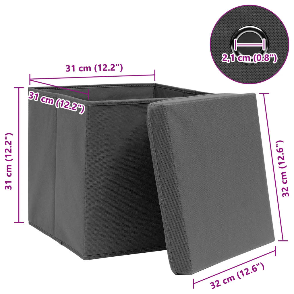 8719883891040_g_en_hd_5 vidaXL Storage Boxes with Lids 4 pcs Grey 32x32x32 cm Fabric - Image 6