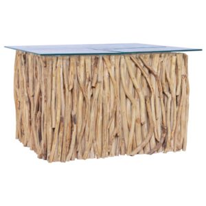 vidaXL Coffee Table with Glass Top 66x66x40 cm Solid Teak Wood