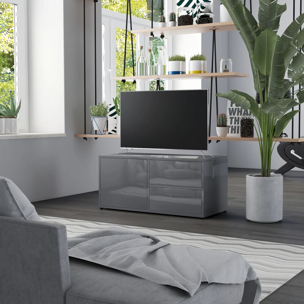 vidaXL TV Cabinet High Gloss Grey 80x34x36 cm Engineered Wood