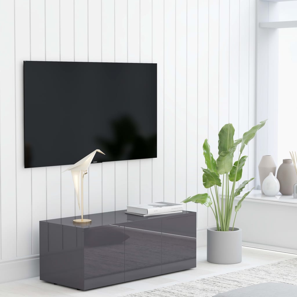 vidaXL TV Cabinet High Gloss Grey 80x34x30 cm Engineered Wood