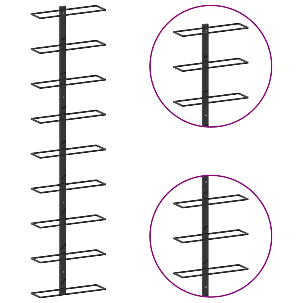 8719883978994_g_en_hd_3 vidaXL Wall-mounted Wine Rack for 9 Bottles Black Iron - Image 4