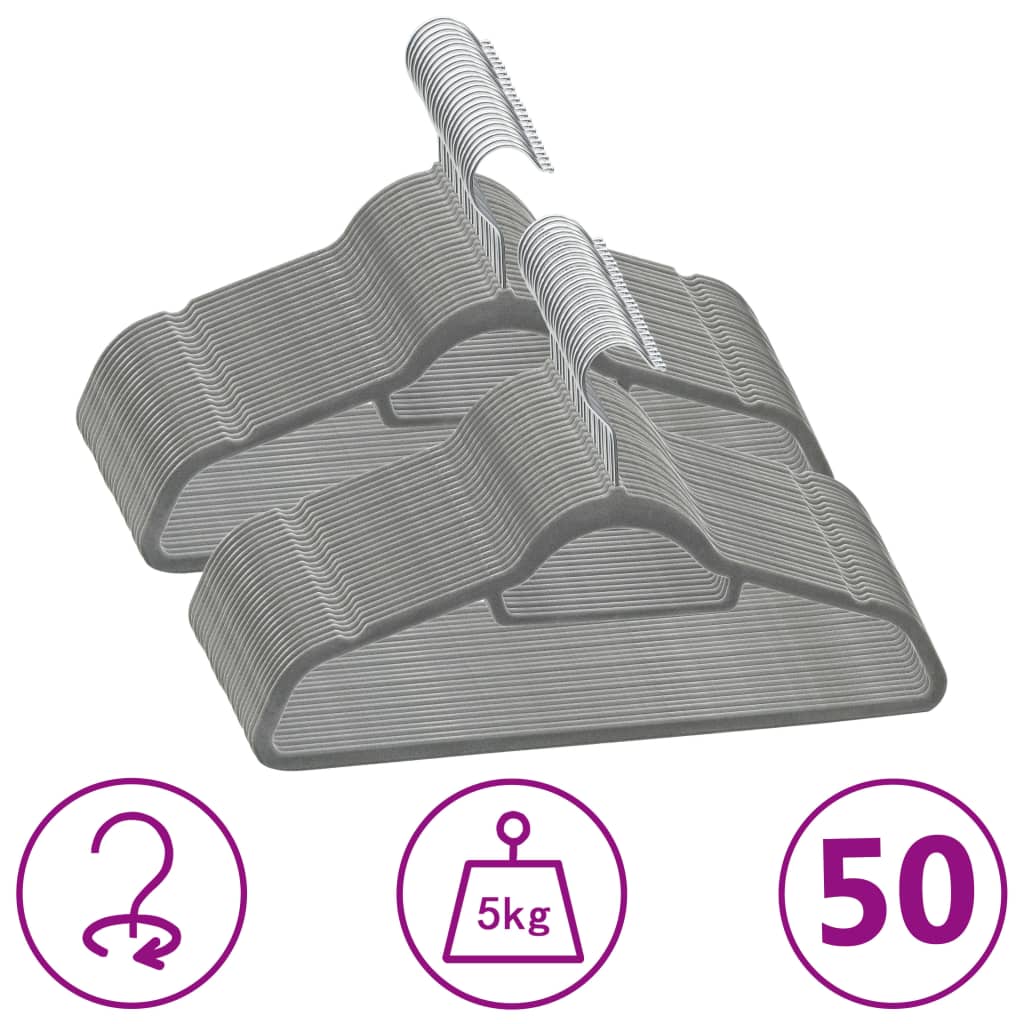 8719883994147_a_en_hd_1 vidaXL 50 pcs Clothes Hanger Set Anti-slip Grey Velvet - Image 1