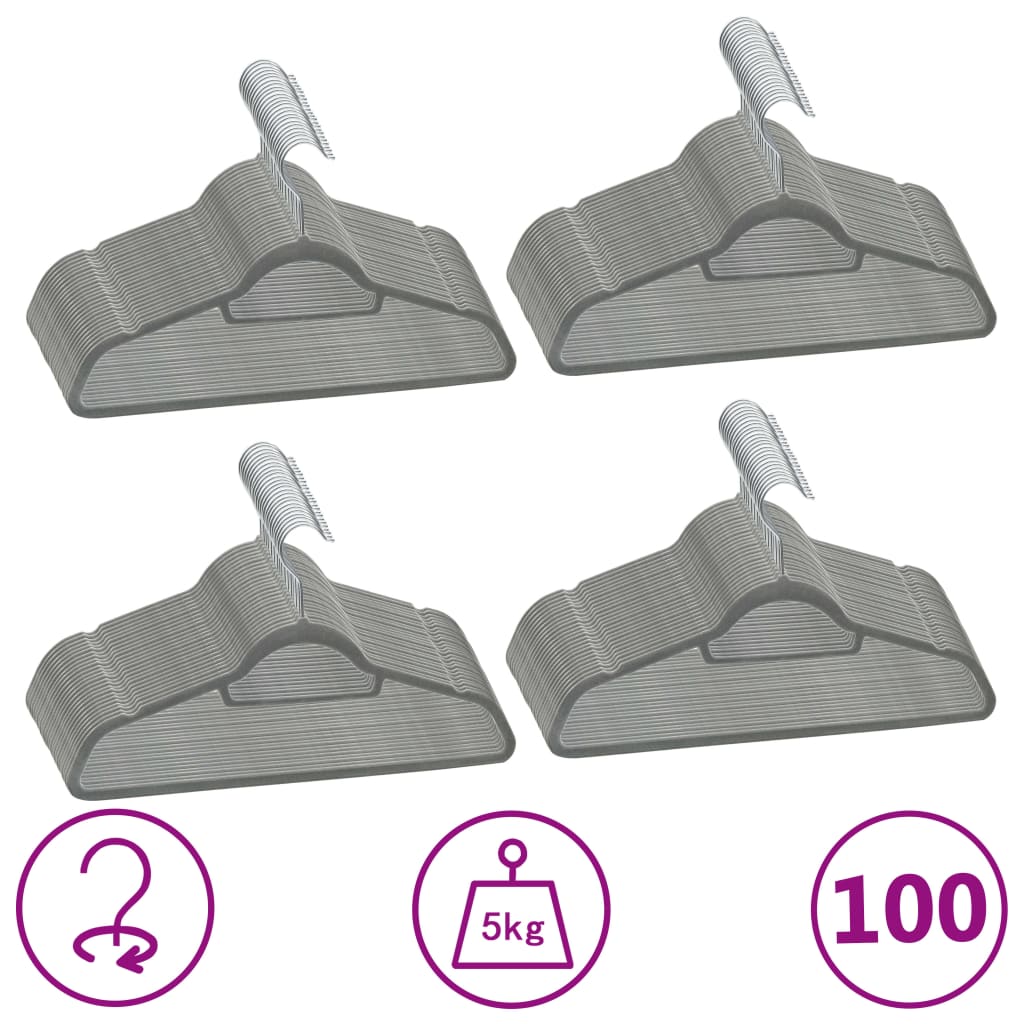 8719883994154_a_en_hd_1 vidaXL 100 pcs Clothes Hanger Set Anti-slip Grey Velvet - Image 1